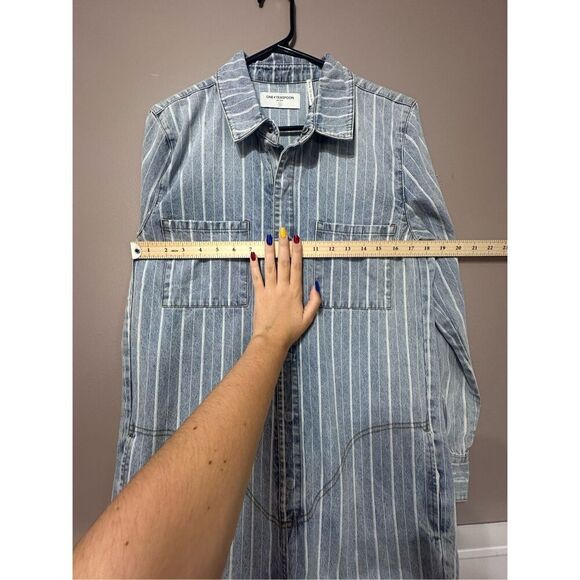NWOT ONETEASPOON Prophecy Long Sleeve Blue Denim Stripped Shorts Romper Jumpsuit - Picture 8 of 13